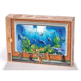 King Of Puzzle Kediler ve Akvaryum 1000 Parça Puzzle
