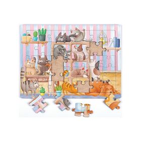 King Of Puzzle Kitaplıktaki Kediler 35 Parça Puzzle