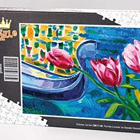 King Of Puzzle Pembe Laleler ve Gondol Venedik 1000 Parça Puzzle