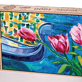 King Of Puzzle Pembe Laleler ve Gondol Venedik 1000 Parça Puzzle