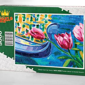 King Of Puzzle Pembe Laleler ve Gondol Venedik 3000 Parça Puzzle