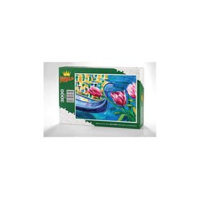 King Of Puzzle Pembe Laleler ve Gondol Venedik 3000 Parça Puzzle