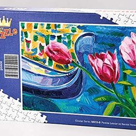 King Of Puzzle Pembe Laleler ve Gondol Venedik 500 Parça Puzzle