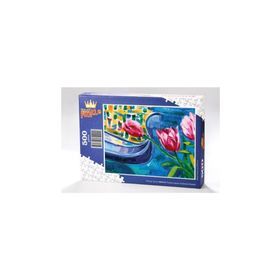 King Of Puzzle Pembe Laleler ve Gondol Venedik 500 Parça Puzzle