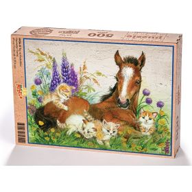 King Of Puzzle Tay ve Kedicikler Ahşap 500 Parça Puzzle