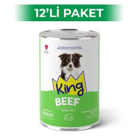 King Sos İçerisinde Et Parçacıklı Dana Etli 12x400 gr Köpek Konservesi