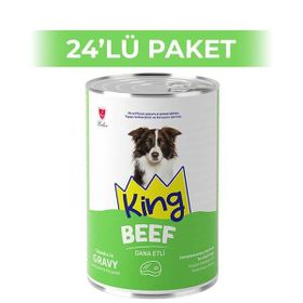 King Sos İçerisinde Et Parçacıklı Dana Etli 24x400 gr Köpek Konservesi