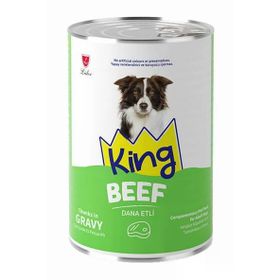 King Sos İçerisinde Et Parçacıklı Dana Etli 400 gr Köpek Konservesi