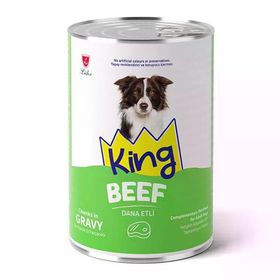 King Sos İçerisinde Et Parçacıklı Dana Etli 400 gr Köpek Konservesi