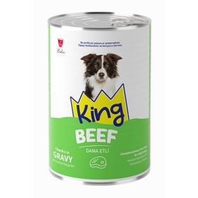 King Sos İçerisinde Et Parçacıklı Dana Etli 400 gr Köpek Konservesi