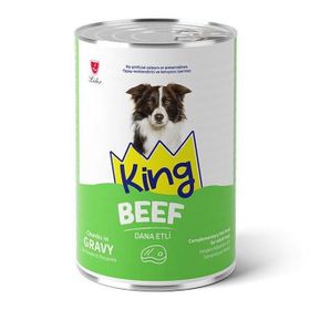 King Sos İçerisinde Et Parçacıklı Dana Etli 400 gr Köpek Konservesi