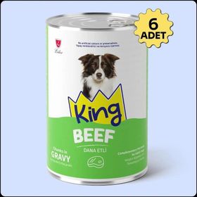 King Sos İçerisinde Et Parçacıklı Dana Etli 6x400 gr Köpek Konservesi
