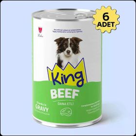 King Sos İçerisinde Et Parçacıklı Dana Etli 6x400 gr Köpek Konservesi