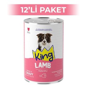 King Sos İçerisinde Et Parçacıklı Kuzu Etli 12x400 gr Köpek Konserve Maması