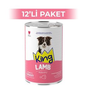King Sos İçerisinde Et Parçacıklı Kuzu Etli 12x400 gr Köpek Konserve Maması