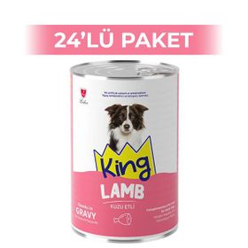King Sos İçerisinde Et Parçacıklı Kuzu Etli 24x400 gr Köpek Konserve Maması