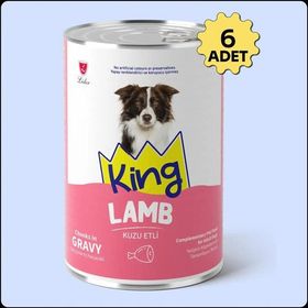 King Sos İçerisinde Et Parçacıklı Kuzu Etli 6x400 gr Köpek Konserve Maması