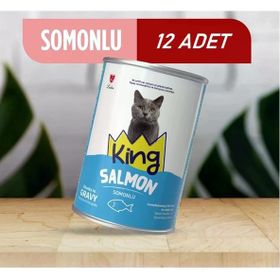 King Sos İçerisinde Et Parçacıklı Somonlu 12x400 gr Kedi Konservesi