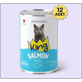 King Sos İçerisinde Et Parçacıklı Somonlu 12x400 gr Kedi Konservesi