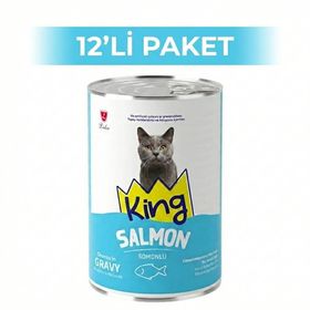 King Sos İçerisinde Et Parçacıklı Somonlu 12x400 gr Kedi Konservesi