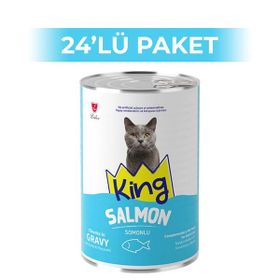 King Sos İçerisinde Et Parçacıklı Somonlu 24x400 gr Kedi Konservesi