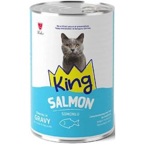 King Sos İçerisinde Et Parçacıklı Somonlu 24x400 gr Kedi Konservesi
