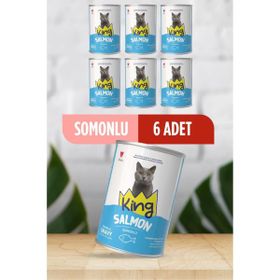 King Sos İçerisinde Et Parçacıklı Somonlu 6x400 gr Kedi Konservesi