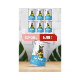 King Sos İçerisinde Et Parçacıklı Somonlu 6x400 gr Kedi Konservesi