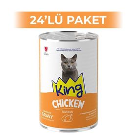 King Sos İçerisinde Et Parçacıklı Tavuklu 24x400 gr Kedi Konservesi