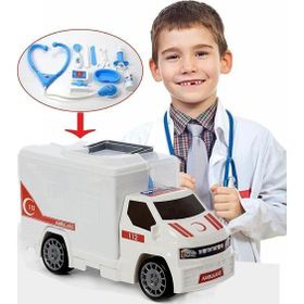 King Toys 2in1 Ambulans Arabalı 10 Parçalı Oyuncak Doktor Seti