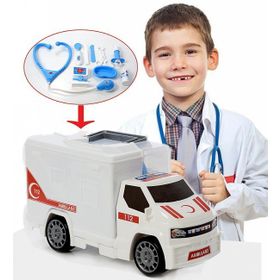 King Toys 2in1 Ambulans Arabalı 10 Parçalı Oyuncak Doktor Seti