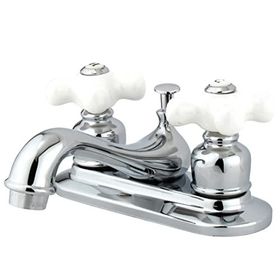 Kingston Brass KB601PX Restorasyon Porselen Çapraz Saplı 4 inç Centerset Lavabo Bataryası