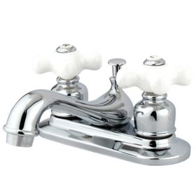 Kingston Brass KB601PX Restorasyon Porselen Çapraz Saplı 4 inç Centerset Lavabo Bataryası