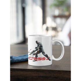 Kio Tasarım Crysis 3 Kırmızı Renkli Yazı ve Oyun Karakteri Baskılı Beyaz Kupa