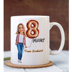 Kişiye Özel 8 Mart Dünya Kadınlar Günü Karikatürlü 8 Kupa Bardak