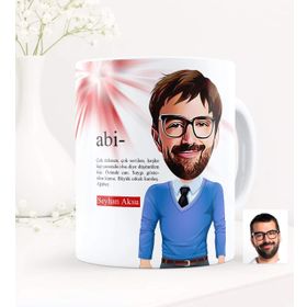 Kişiye Özel Abi Karikatürlü Beyaz Kupa Bardak