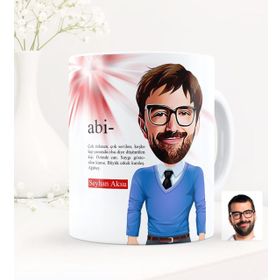 Kişiye Özel Abi Karikatürlü Beyaz Kupa Bardak