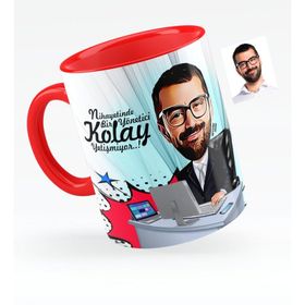 Kişiye Özel Aile Karikatür Kırmızı Kaşıklı 3 Kupa Bardak