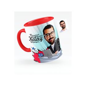 Kişiye Özel Aile Karikatür Kırmızı Kaşıklı 3 Kupa Bardak