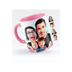 Kişiye Özel Aile Karikatürlü Pembe 4 Kupa Bardak