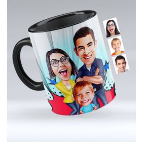 Kişiye Özel Aile Karikatürlü Siyah 1 Kupa Bardak