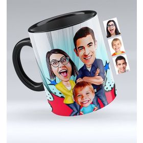Kişiye Özel Aile Karikatürlü Siyah 1 Kupa Bardak