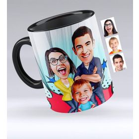 Kişiye Özel Aile Karikatürlü Siyah 1 Kupa Bardak