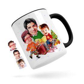 Kişiye Özel Aile Karikatürlü Siyah 1 Kupa Bardak