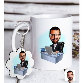Kişiye Özel Anahtarlık ve Erkek Genel Müdür Karikatürlü Beyaz Kupa