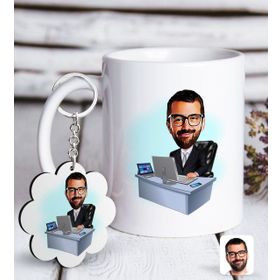 Kişiye Özel Anahtarlık ve Erkek Genel Müdür Karikatürlü Beyaz Kupa
