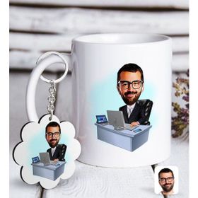 Kişiye Özel Anahtarlık ve Erkek Genel Müdür Karikatürlü Beyaz Kupa