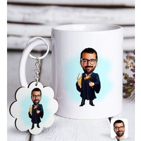 Kişiye Özel Anahtarlık ve Erkek Hakim Karikatürlü Beyaz Kupa