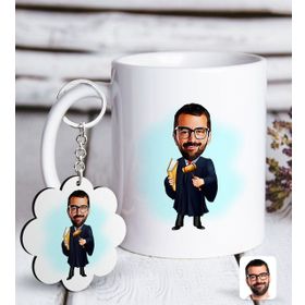 Kişiye Özel Anahtarlık ve Erkek Hakim Karikatürlü Beyaz Kupa