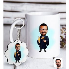 Kişiye Özel Anahtarlık ve Erkek Hakim Karikatürlü Beyaz Kupa